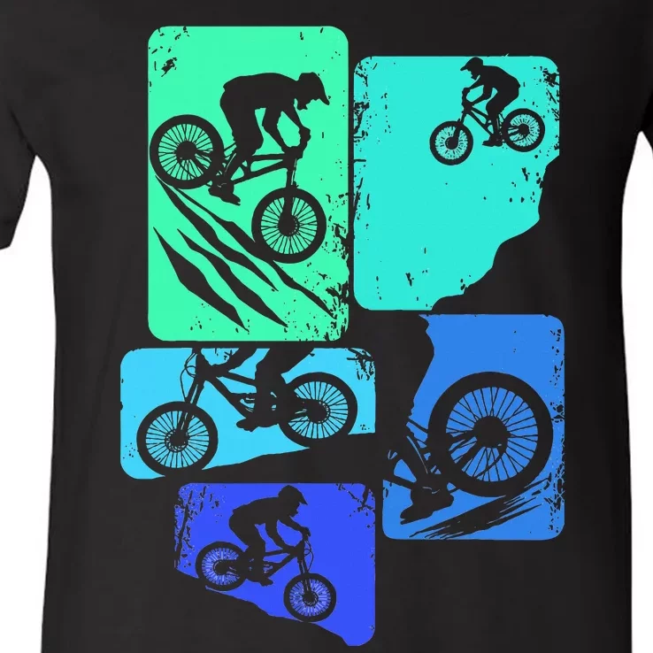 Mountain Bike Downhill Mtb Biking Cycling Biker V-Neck T-Shirt