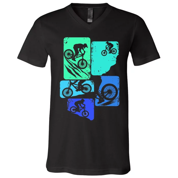 Mountain Bike Downhill Mtb Biking Cycling Biker V-Neck T-Shirt