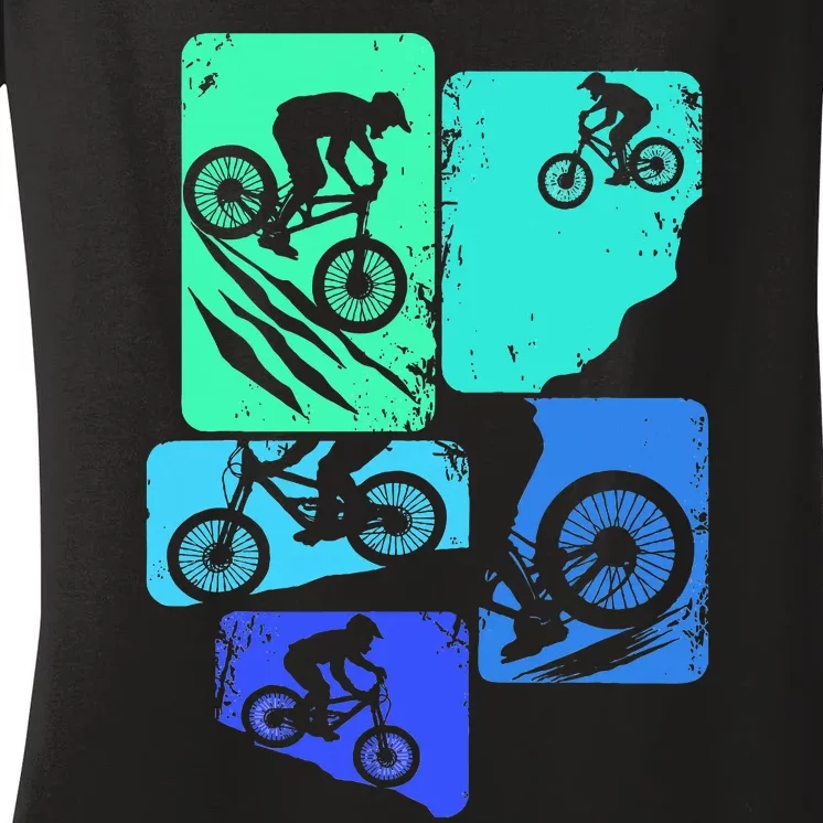 Mountain Bike Downhill Mtb Biking Cycling Biker Women's V-Neck T-Shirt