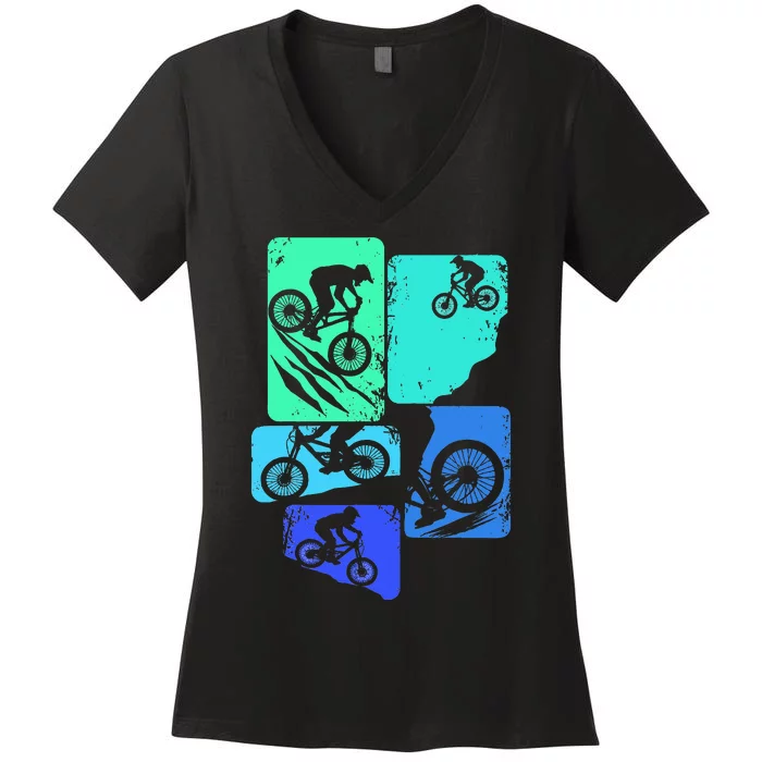 Mountain Bike Downhill Mtb Biking Cycling Biker Women's V-Neck T-Shirt