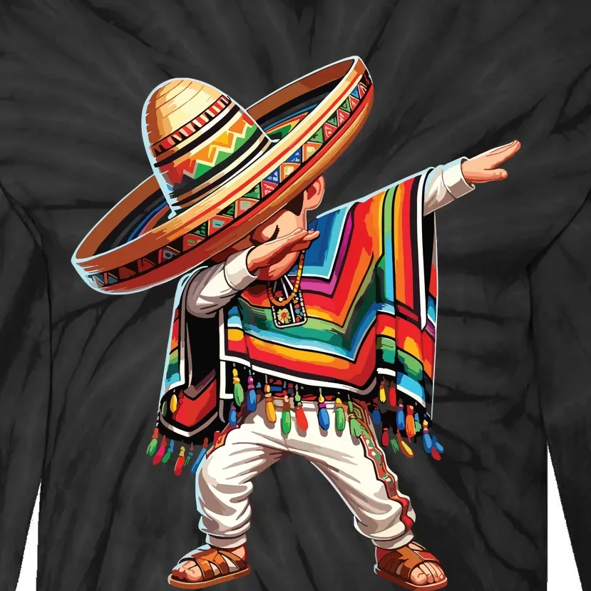 Mexican Boy Dabbing Poncho Cinco De Mayo Tie-Dye Long Sleeve Shirt