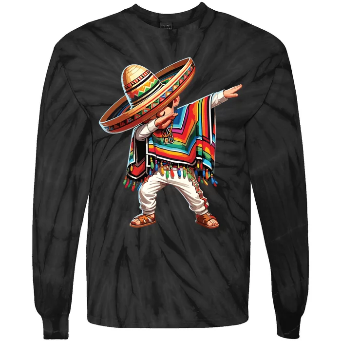 Mexican Boy Dabbing Poncho Cinco De Mayo Tie-Dye Long Sleeve Shirt