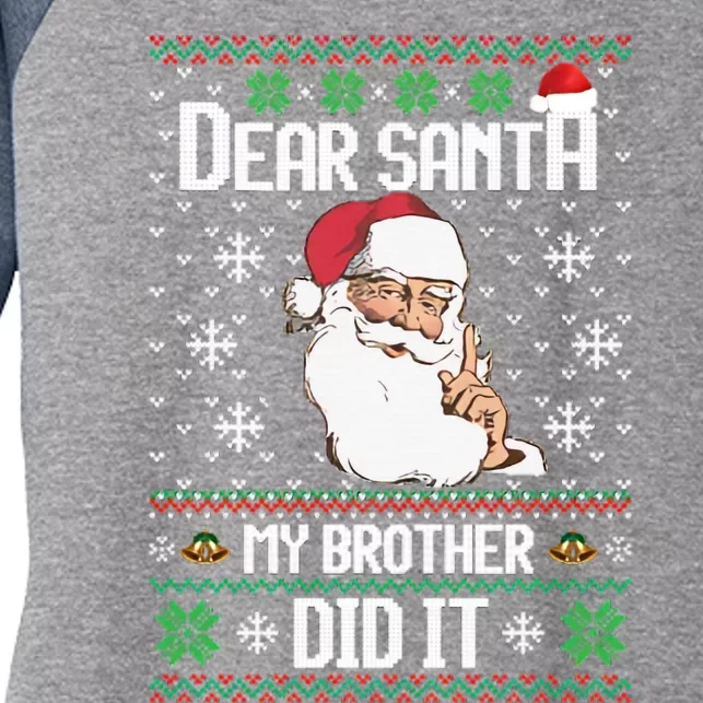 My Brother Did It Ugly Christmas Women's Tri-Blend 3/4-Sleeve Raglan Shirt