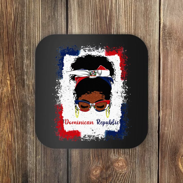 Messy Bun Dominican Republic Flag Woman Girl Coaster