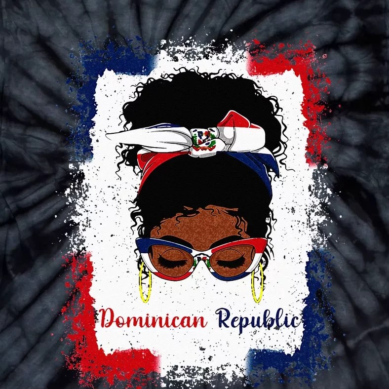 Messy Bun Dominican Republic Flag Woman Girl Tie-Dye T-Shirt