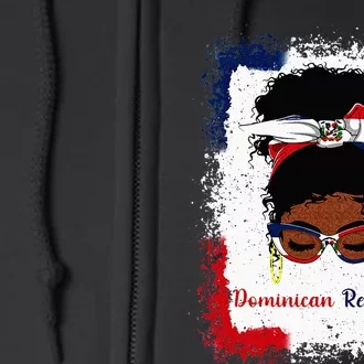 Messy Bun Dominican Republic Flag Woman Girl Full Zip Hoodie