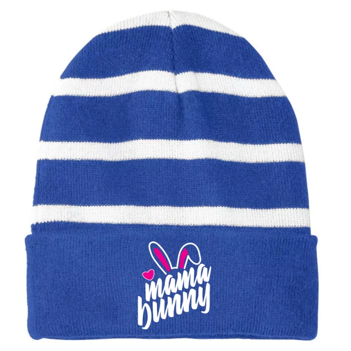 Mama Bunny Easter Bunny Ears Gift Striped Beanie with Solid Band