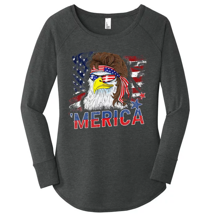 Merica Bald Eagle Mullet 4th Of July American Flag Patriotic Women's Perfect Tri Tunic Long Sleeve Shirt