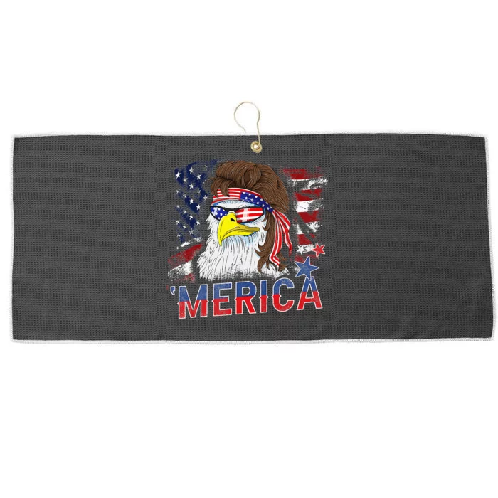 Merica Bald Eagle Mullet 4th Of July American Flag Patriotic Large Microfiber Waffle Golf Towel