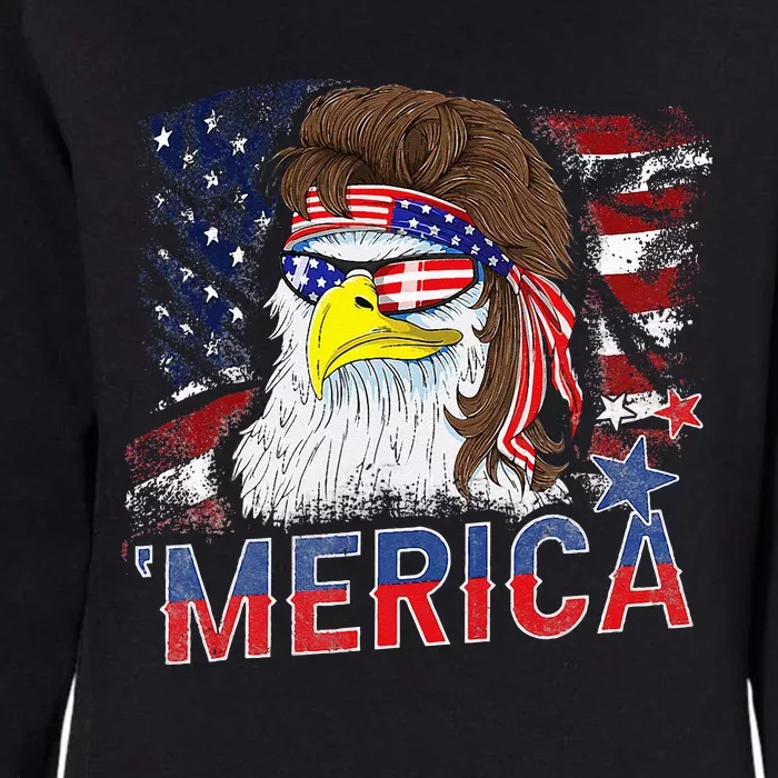 Merica Bald Eagle Mullet 4th Of July American Flag Patriotic Womens California Wash Sweatshirt