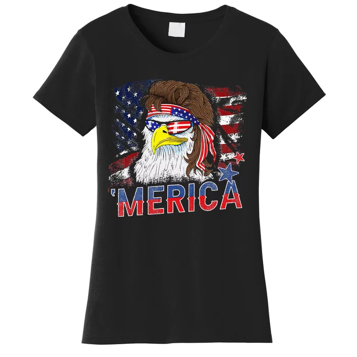 Merica Bald Eagle Mullet 4th Of July American Flag Patriotic Women's T-Shirt