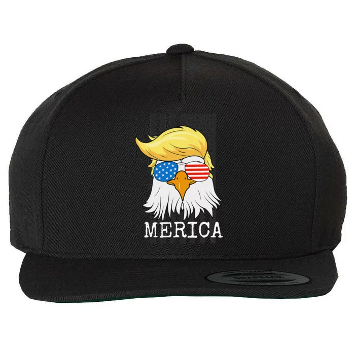 Merica Bald Eagle 4th of July Trump American Flag Funny Gift Wool Snapback Cap