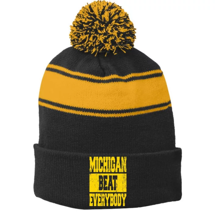 Michigan Beat Everybody Stripe Pom Pom Beanie