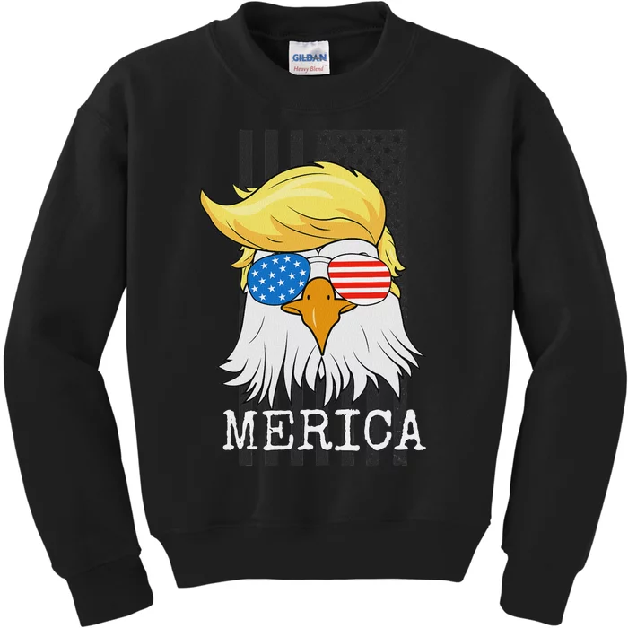 Merica Bald Eagle 4th Of July Trump Kids Sweatshirt