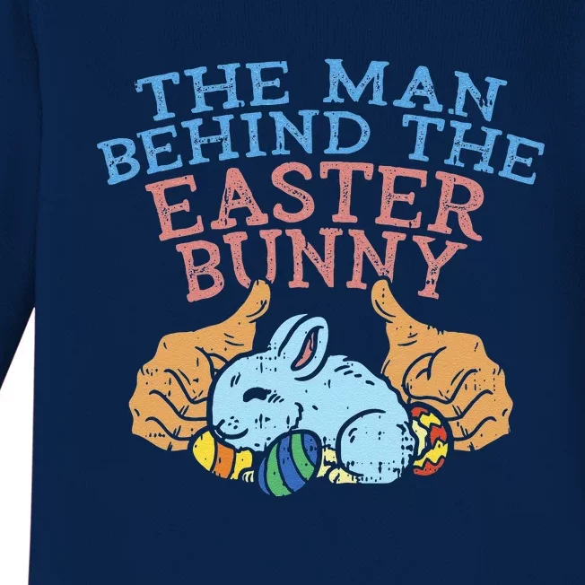 Man Behind Easter Bunny Funny Pregnancy Announcement Dad Baby Long Sleeve Bodysuit