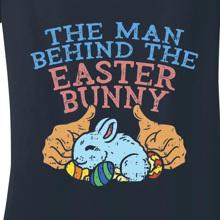 Man Behind Easter Bunny Funny Pregnancy Announcement Dad Women's V-Neck T-Shirt