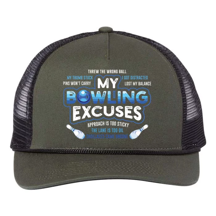 My Bowling Excuses Funny Bowling Gift Retro Rope Trucker Hat Cap