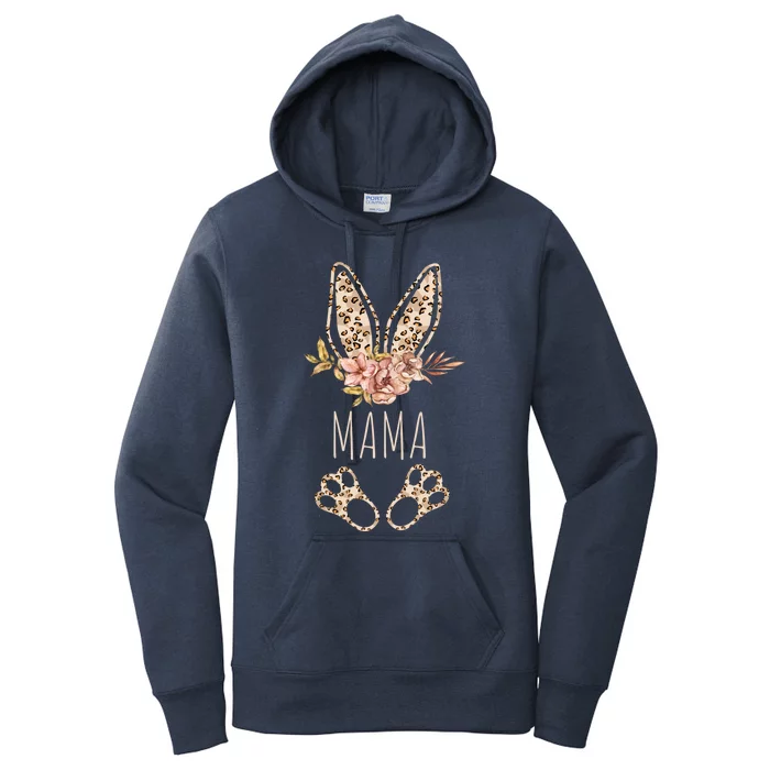 Mama Bunny Easter Bunny Ears Leopard Print Rabbit Easter Mom Gift Women's Pullover Hoodie