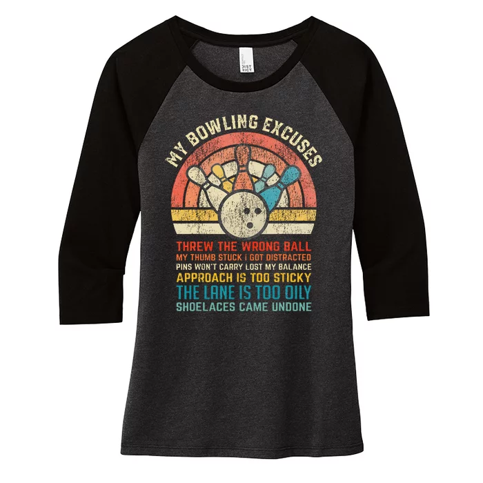 My Bowling Excuses Retro Vintage Funny Bowler Bowling Player Women's Tri-Blend 3/4-Sleeve Raglan Shirt