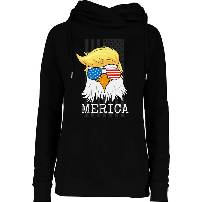 Merica Bald Eagle Trump American Flag Funny Gift Womens Funnel Neck Pullover Hood