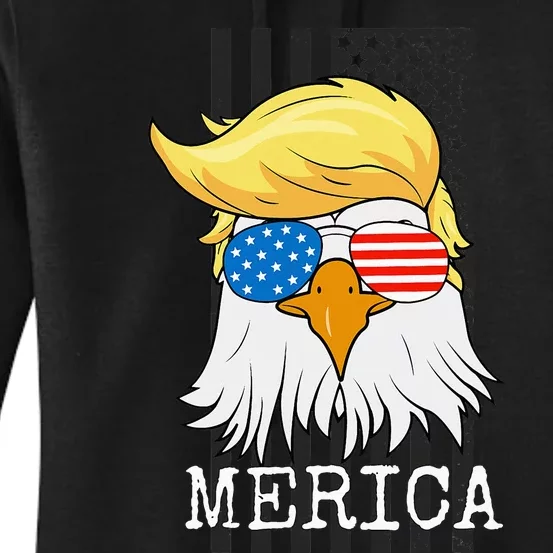 Merica Bald Eagle Trump American Flag Funny Gift Women's Pullover Hoodie