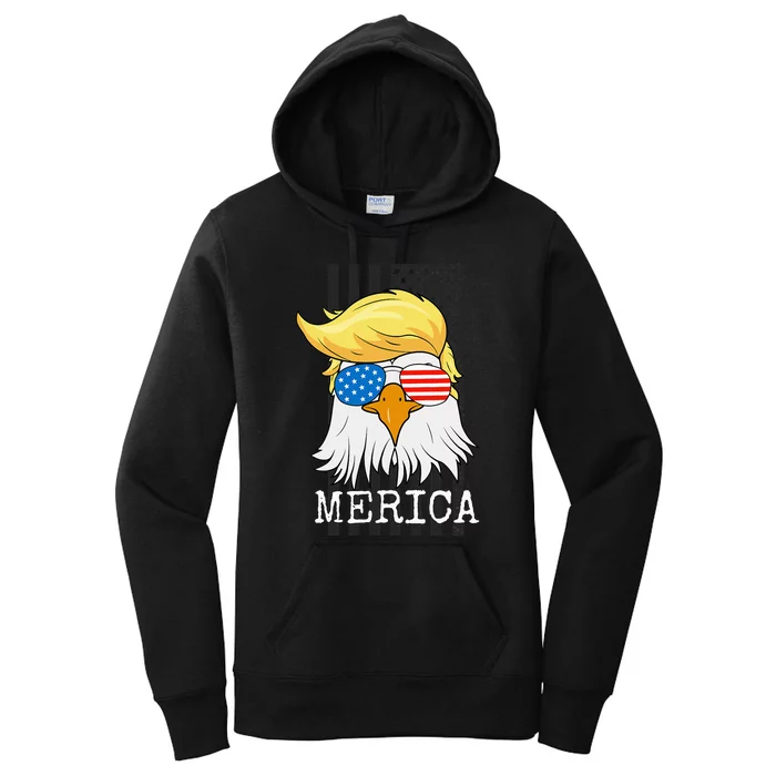 Merica Bald Eagle Trump American Flag Funny Gift Women's Pullover Hoodie