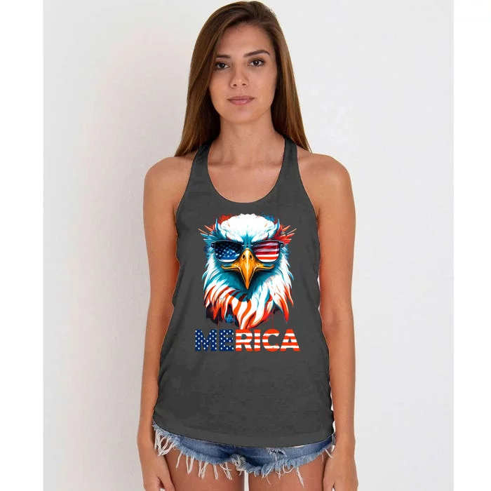 Merica Bald Eagle USA Eagle 4th Of July Patriotic Funny Women's Knotted Racerback Tank