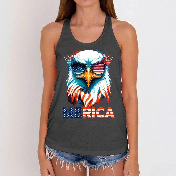 Merica Bald Eagle USA Eagle 4th Of July Patriotic Funny Women's Knotted Racerback Tank