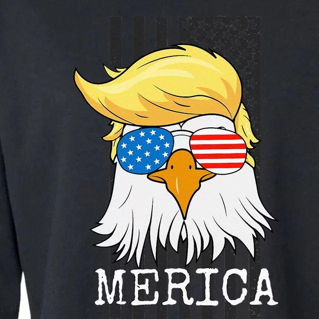 Merica Bald Eagle 4th of July Trump American Flag Funny Gift Cropped Pullover Crew