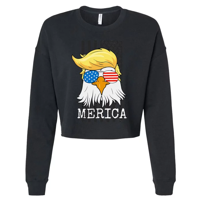 Merica Bald Eagle 4th of July Trump American Flag Funny Gift Cropped Pullover Crew