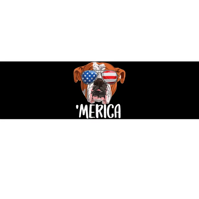 Merica British English Bulldog Dog 4th of July American Flag Bumper Sticker