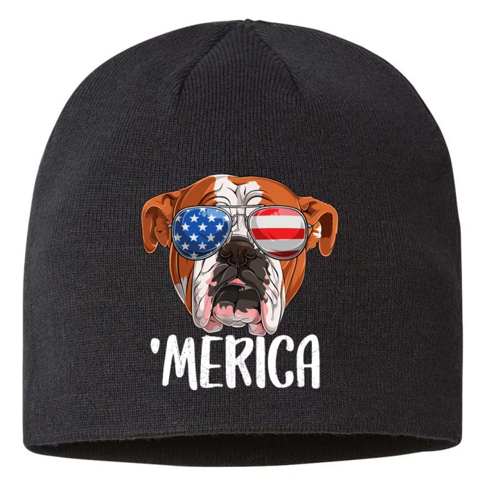 Merica British English Bulldog Dog 4th of July American Flag 8 1/2in Sustainable Knit Beanie