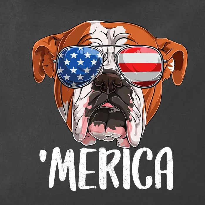 Merica British English Bulldog Dog 4th of July American Flag Zip Tote Bag