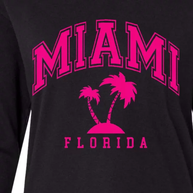 Miami Beach Florida Palms Palm Trees Preppy Varsity Pink Womens Cotton Relaxed Long Sleeve T-Shirt