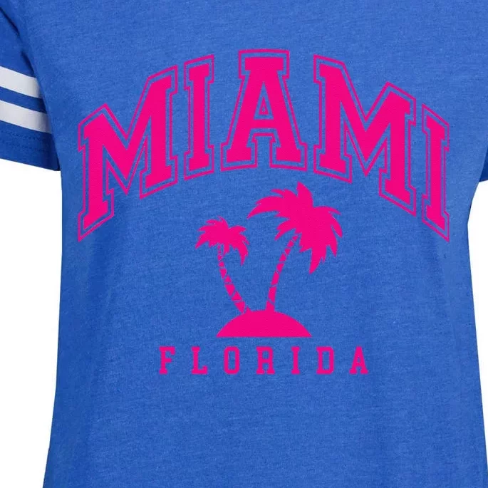 Miami Beach Florida Palms Palm Trees Preppy Varsity Pink Enza Ladies Jersey Football T-Shirt