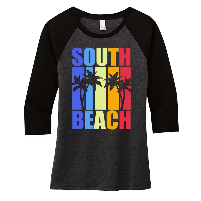 Miami Beach Florida Souvenir Colourful South Beach Women's Tri-Blend 3/4-Sleeve Raglan Shirt