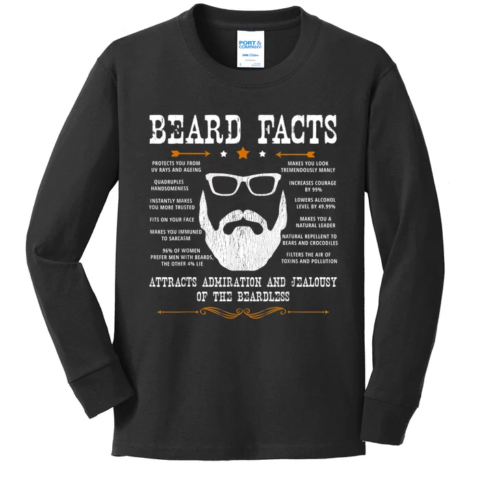 Mens Beard Facts Beard Lover Kids Long Sleeve Shirt