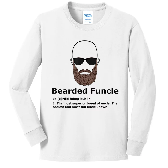 Mens Bearded Funcle Funny Bald Uncle Definition Kids Long Sleeve Shirt