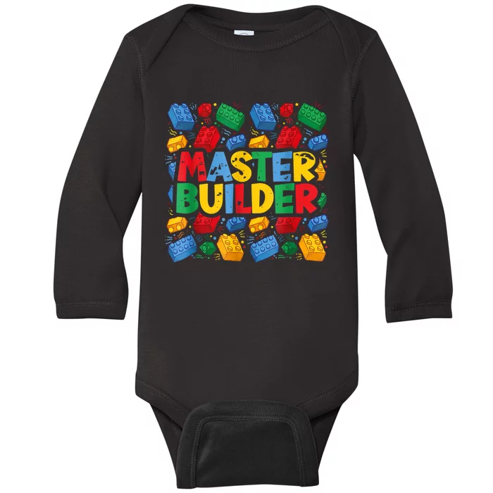 Master Builder Funny Building Block Tees For Boy Men Baby Long Sleeve Bodysuit