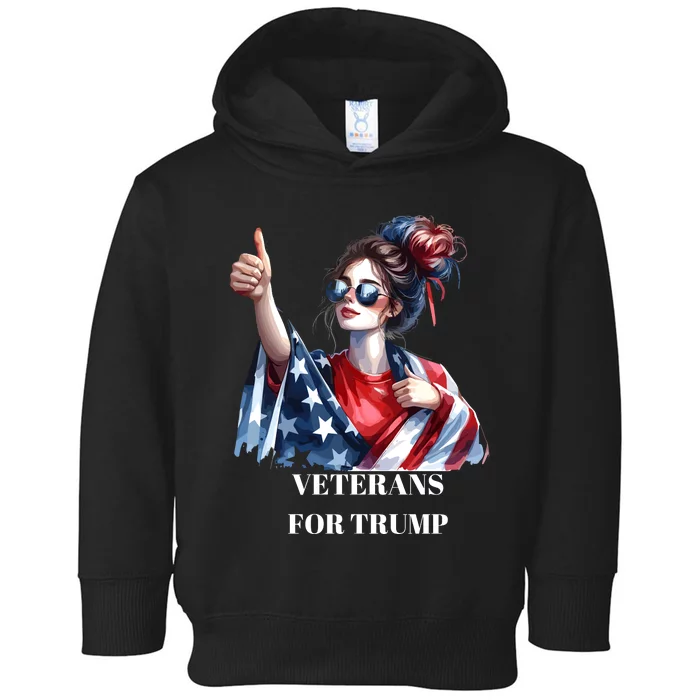 Messy Bun For Trump Patriotic Female Veterans For Trump Graphic Patriotic Usa Toddler Hoodie