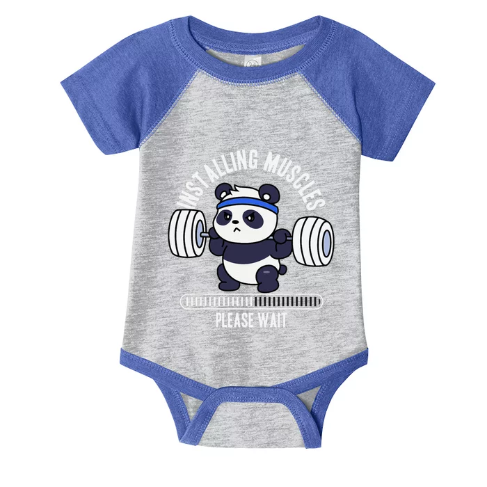 Muscle Building Fitness Panda Weight Lifting Barbell Workout Infant Baby Jersey Bodysuit