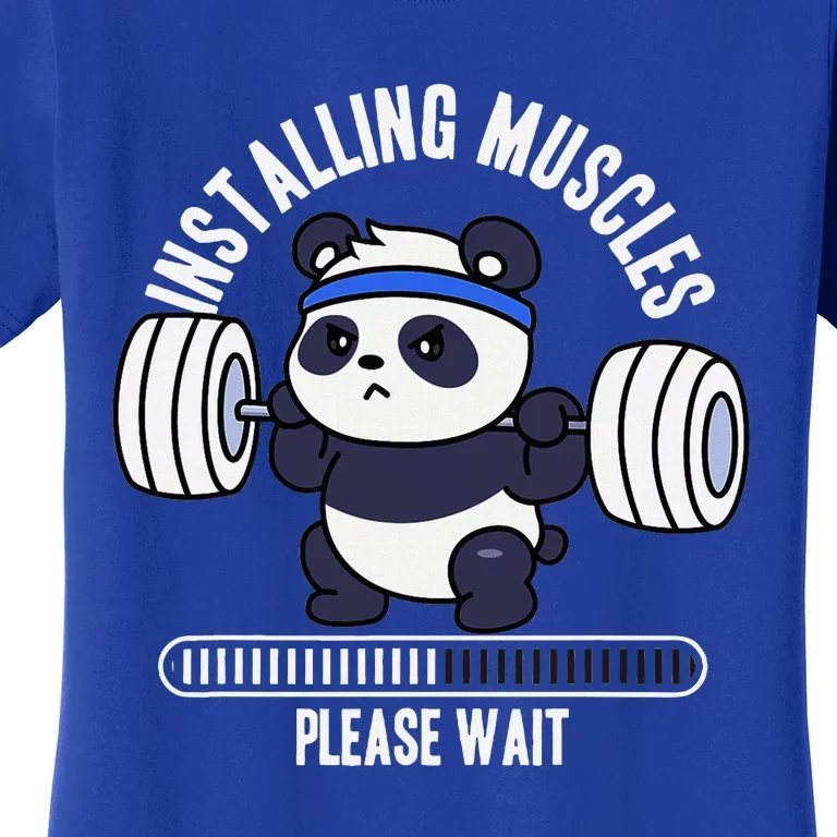 Muscle Building Fitness Panda Weight Lifting Barbell Workout Women's T-Shirt