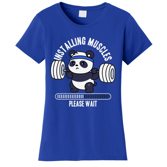 Muscle Building Fitness Panda Weight Lifting Barbell Workout Women's T-Shirt