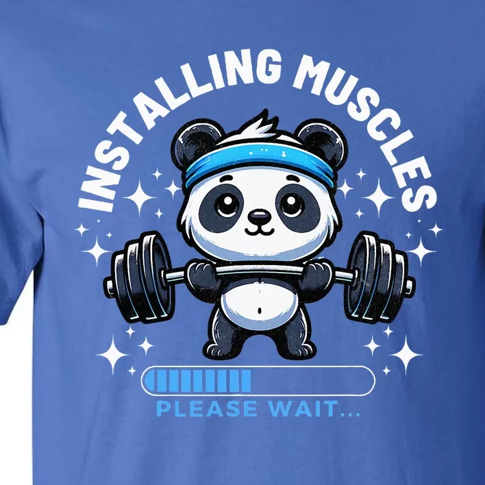 Muscle Building Fitness Panda Weight Lifting Barbell Workout Tall T-Shirt