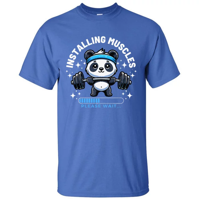 Muscle Building Fitness Panda Weight Lifting Barbell Workout Tall T-Shirt