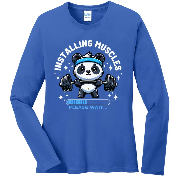 Muscle Building Fitness Panda Weight Lifting Barbell Workout Ladies Long Sleeve Shirt