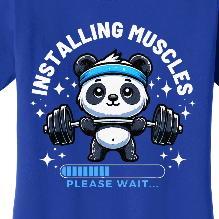 Muscle Building Fitness Panda Weight Lifting Barbell Workout Women's T-Shirt