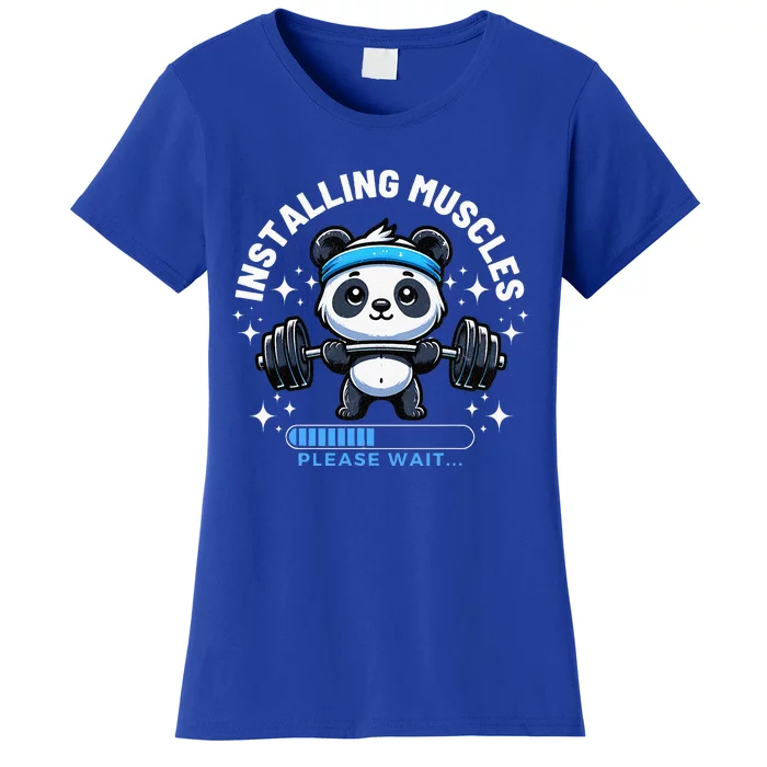 Muscle Building Fitness Panda Weight Lifting Barbell Workout Women's T-Shirt