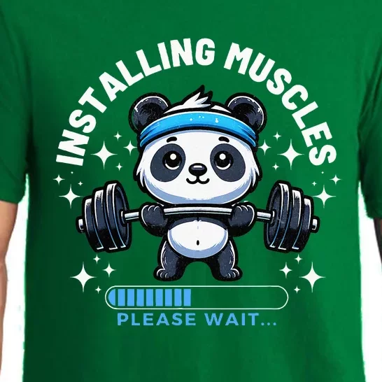 Muscle Building Fitness Panda Weight Lifting Barbell Workout Pajama Set