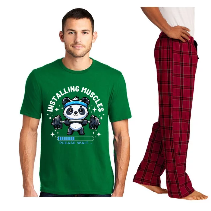 Muscle Building Fitness Panda Weight Lifting Barbell Workout Pajama Set